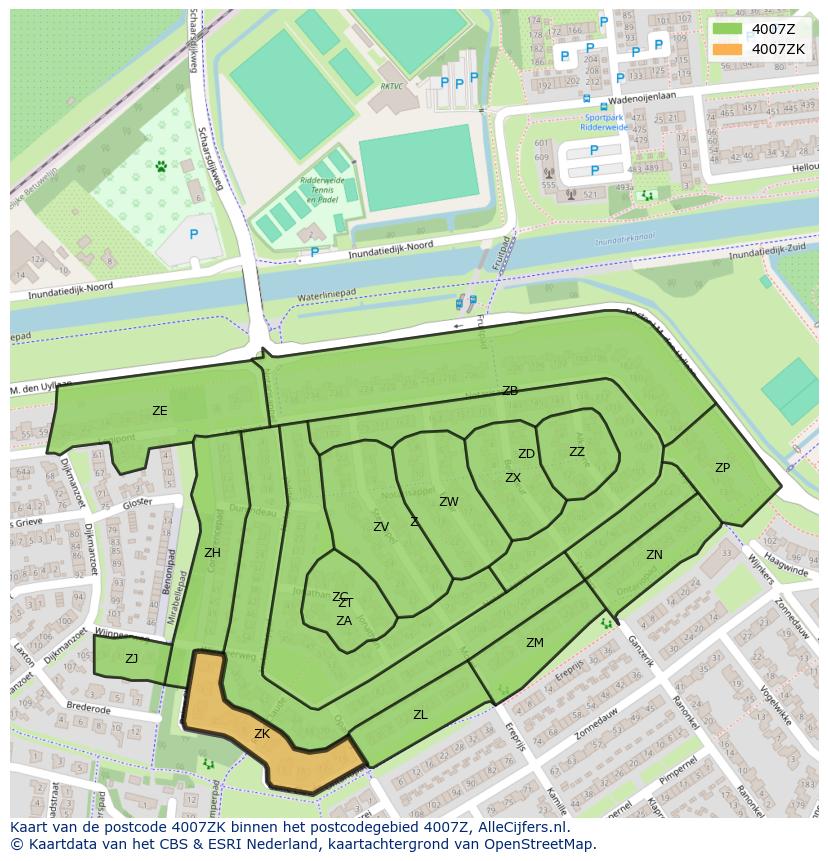 Afbeelding van het postcodegebied 4007 ZK op de kaart.