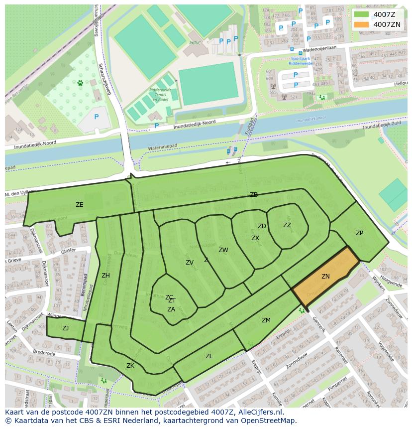 Afbeelding van het postcodegebied 4007 ZN op de kaart.