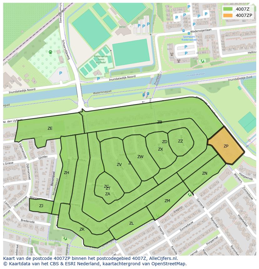 Afbeelding van het postcodegebied 4007 ZP op de kaart.