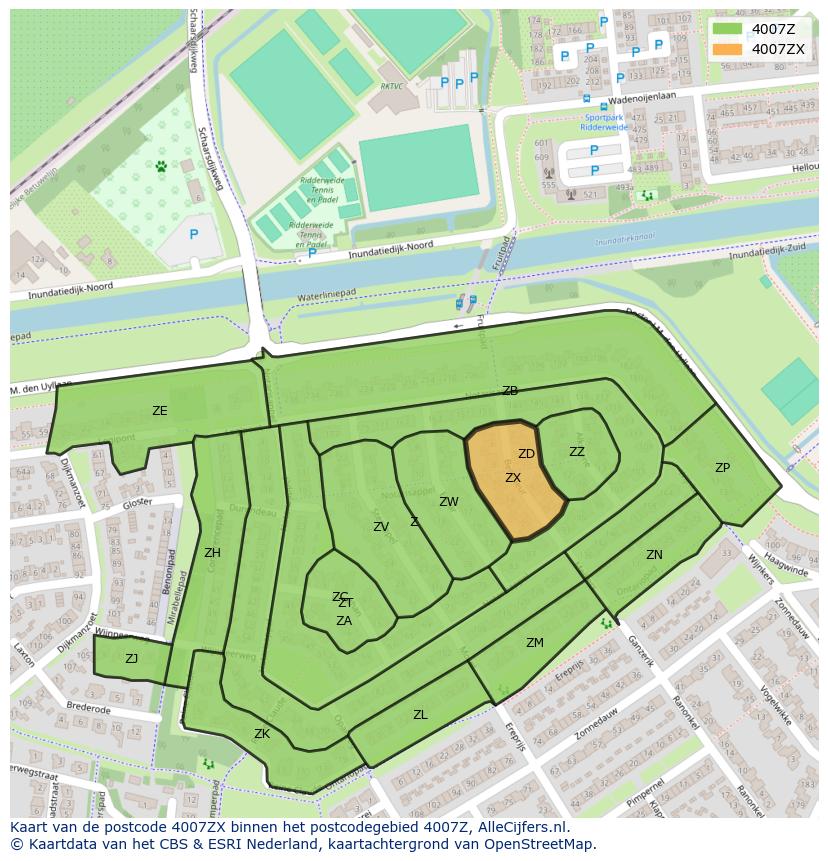 Afbeelding van het postcodegebied 4007 ZX op de kaart.