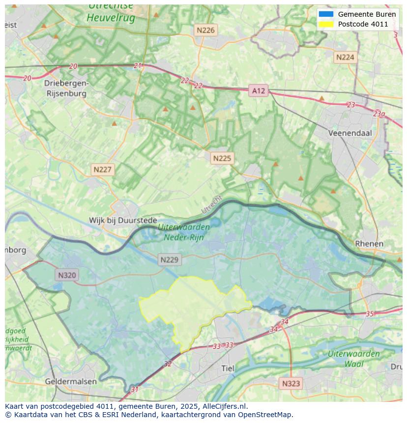Afbeelding van het postcodegebied 4011 op de kaart.