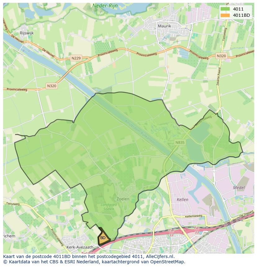 Afbeelding van het postcodegebied 4011 BD op de kaart.