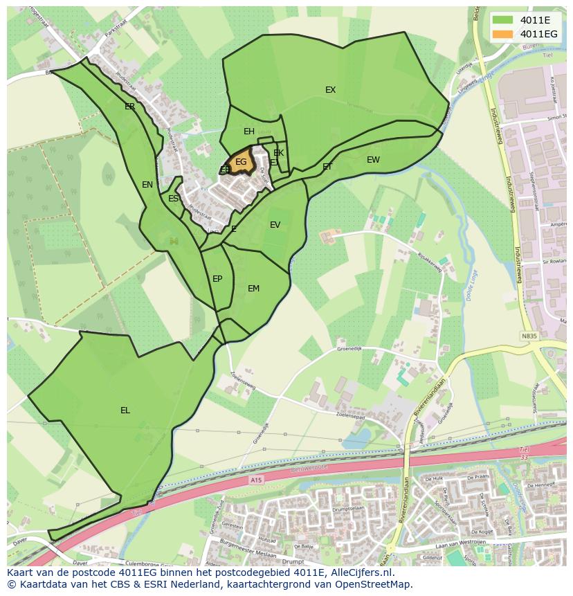Afbeelding van het postcodegebied 4011 EG op de kaart.