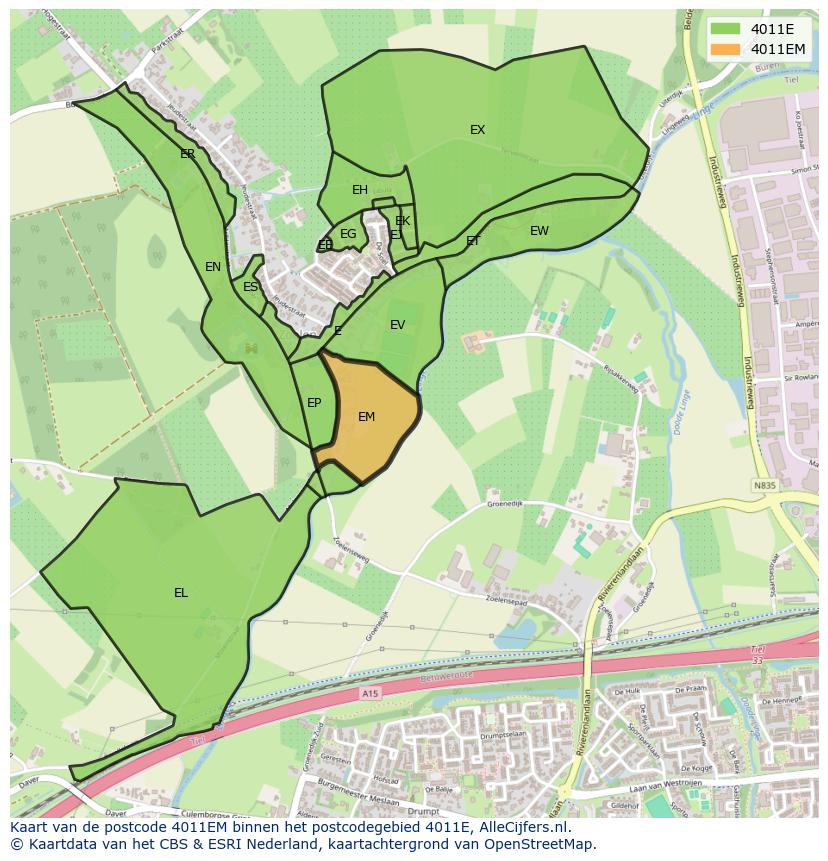 Afbeelding van het postcodegebied 4011 EM op de kaart.