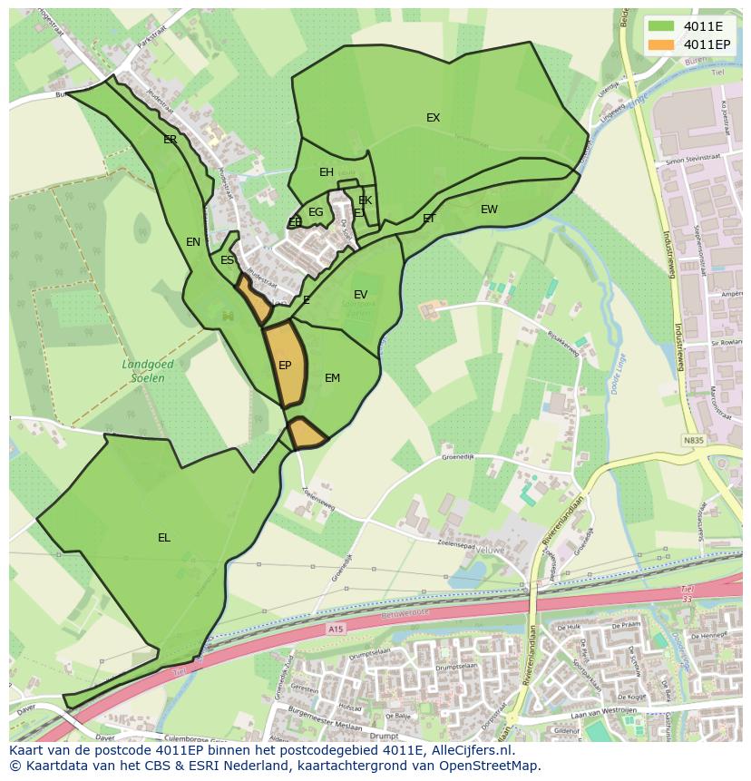 Afbeelding van het postcodegebied 4011 EP op de kaart.