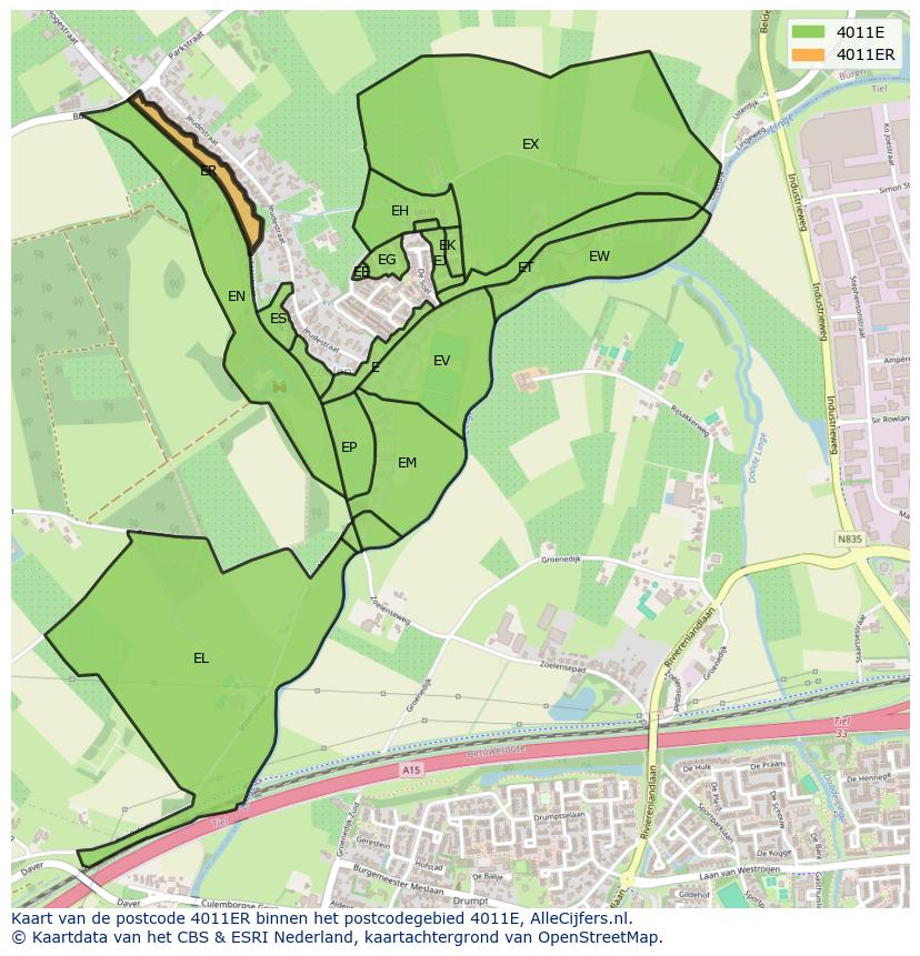 Afbeelding van het postcodegebied 4011 ER op de kaart.
