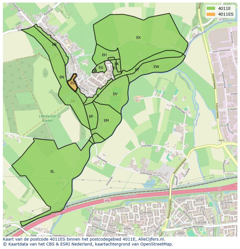 Afbeelding van het postcodegebied 4011 ES op de kaart.