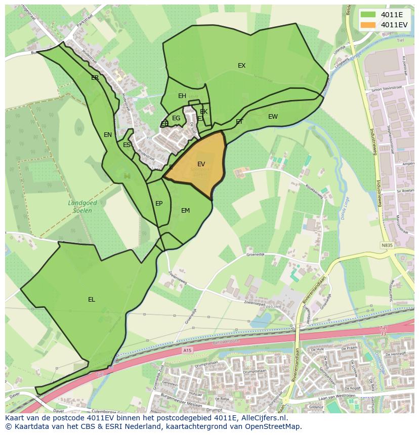 Afbeelding van het postcodegebied 4011 EV op de kaart.