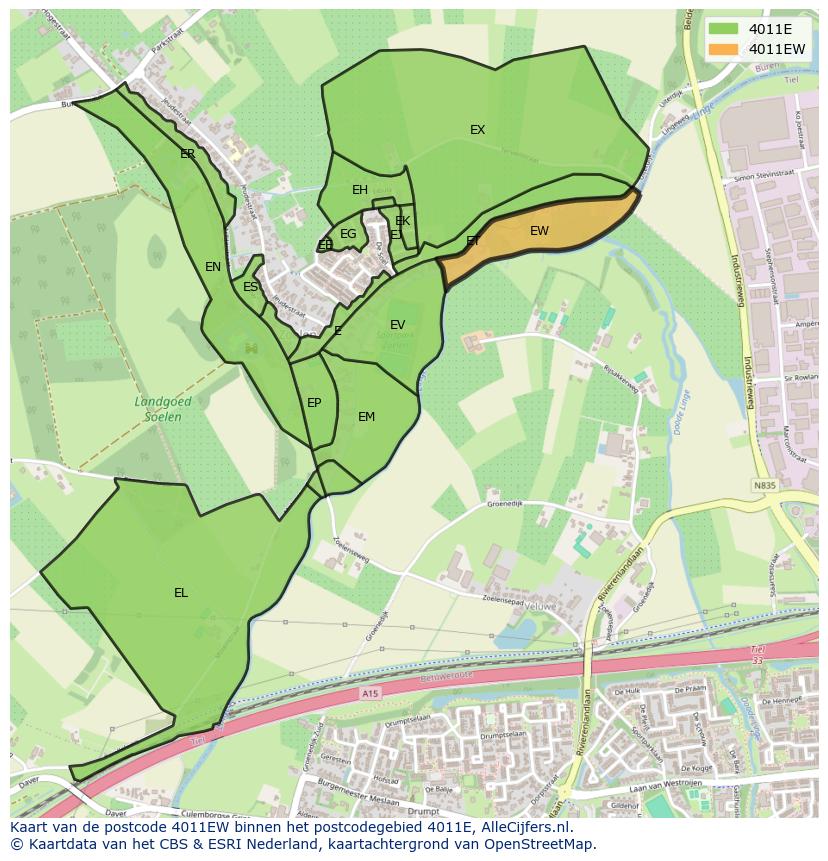 Afbeelding van het postcodegebied 4011 EW op de kaart.
