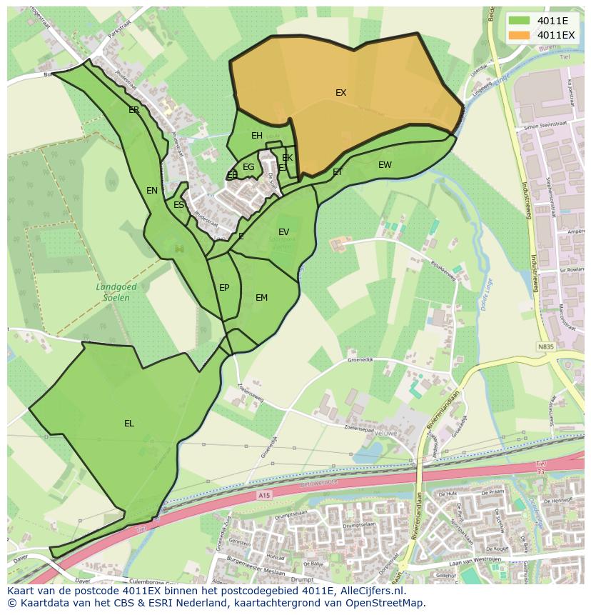 Afbeelding van het postcodegebied 4011 EX op de kaart.