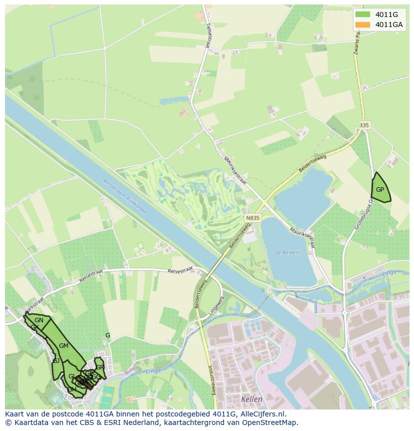 Afbeelding van het postcodegebied 4011 GA op de kaart.