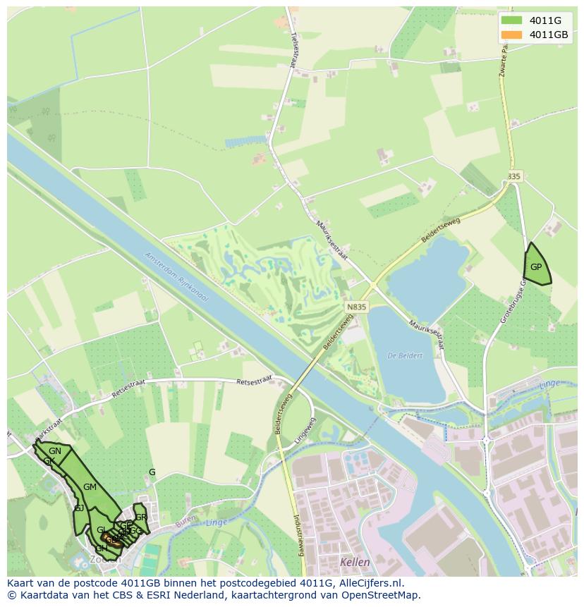Afbeelding van het postcodegebied 4011 GB op de kaart.