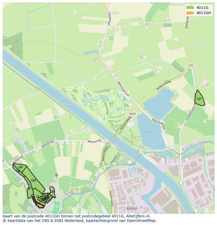 Afbeelding van het postcodegebied 4011 GH op de kaart.
