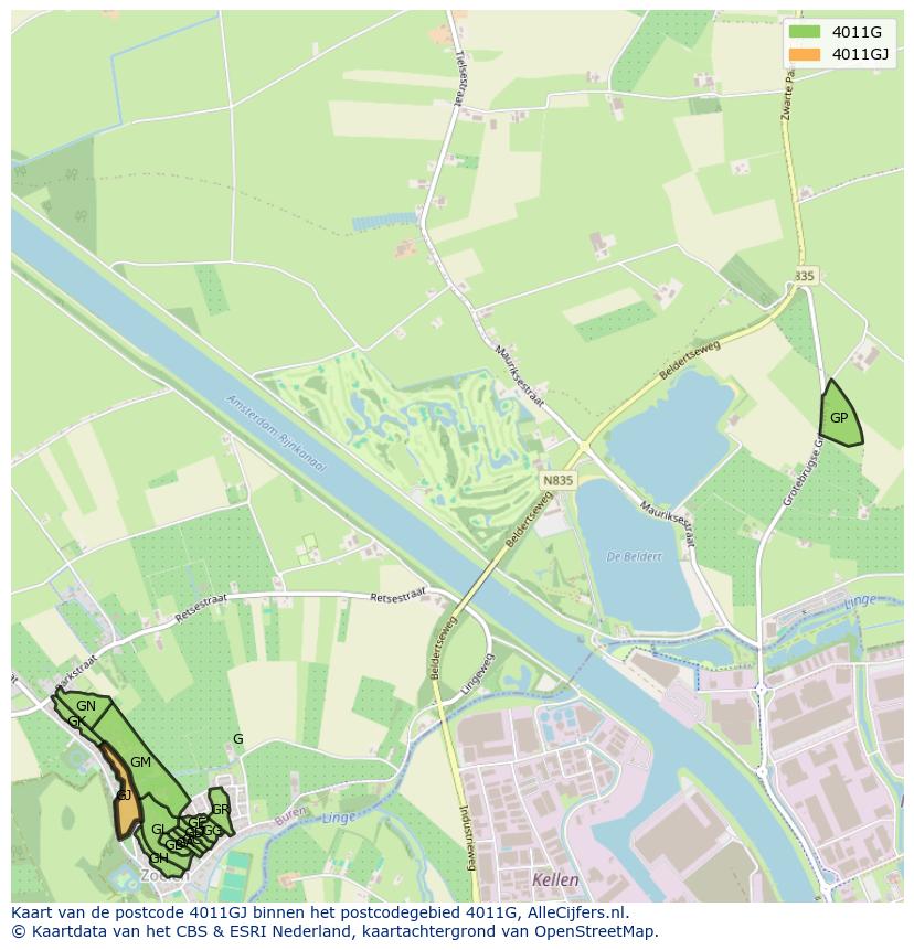 Afbeelding van het postcodegebied 4011 GJ op de kaart.
