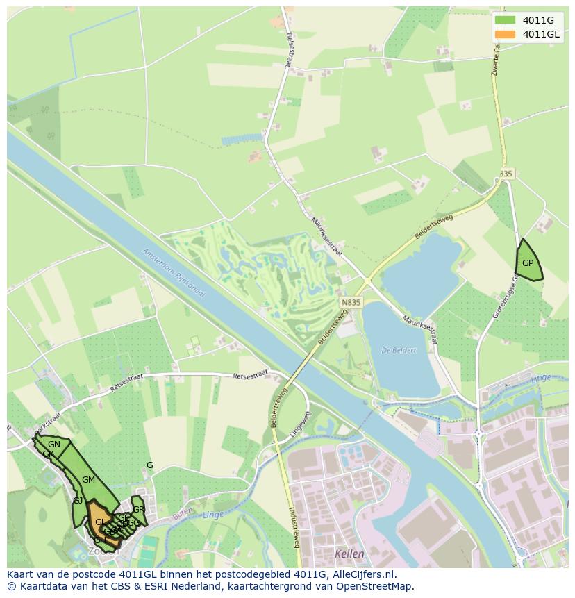 Afbeelding van het postcodegebied 4011 GL op de kaart.