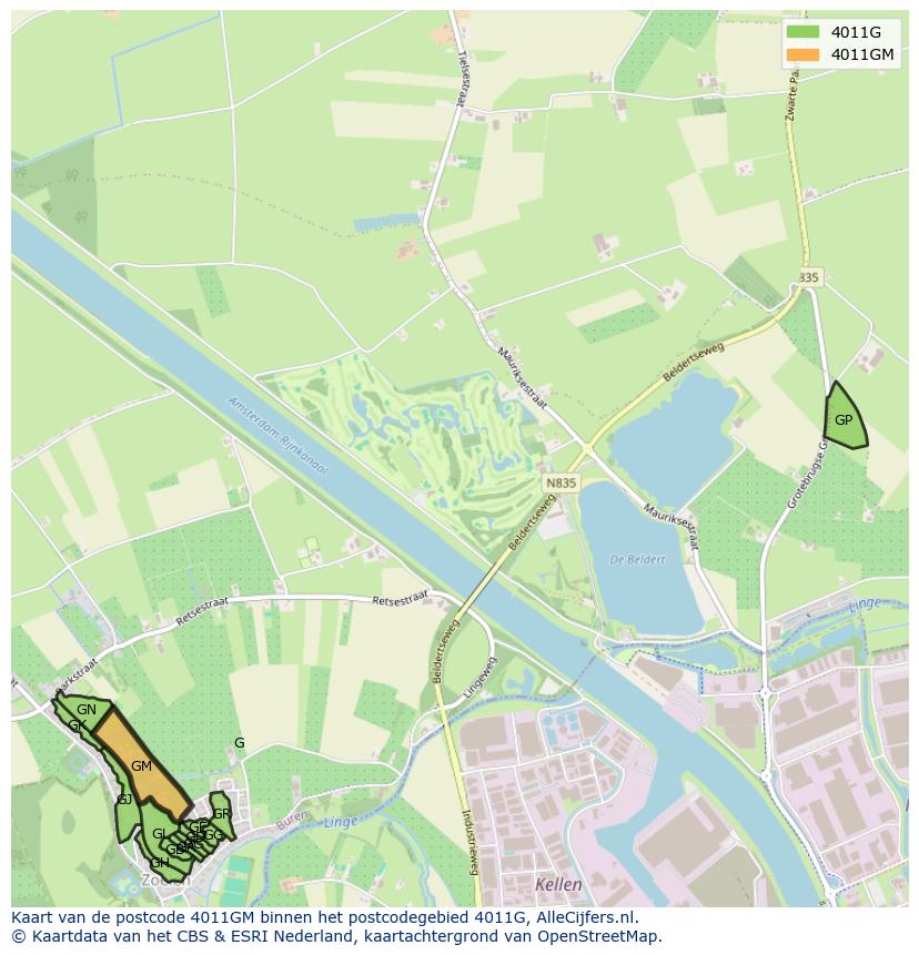 Afbeelding van het postcodegebied 4011 GM op de kaart.