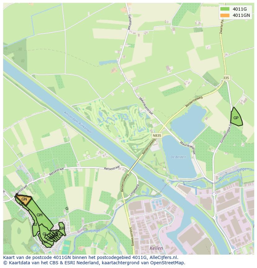 Afbeelding van het postcodegebied 4011 GN op de kaart.
