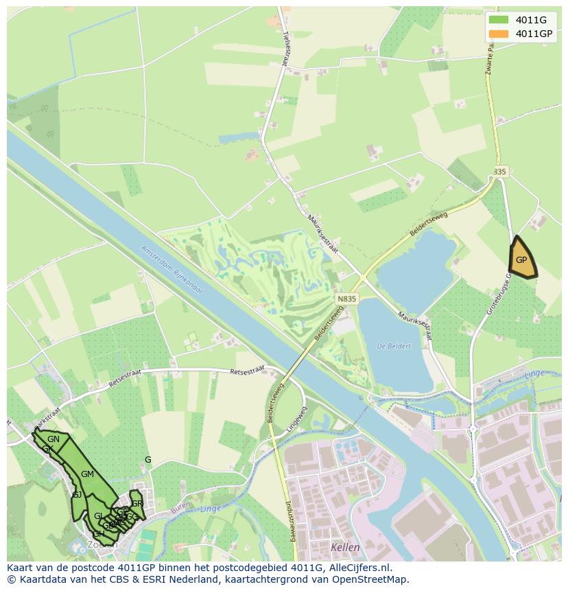 Afbeelding van het postcodegebied 4011 GP op de kaart.