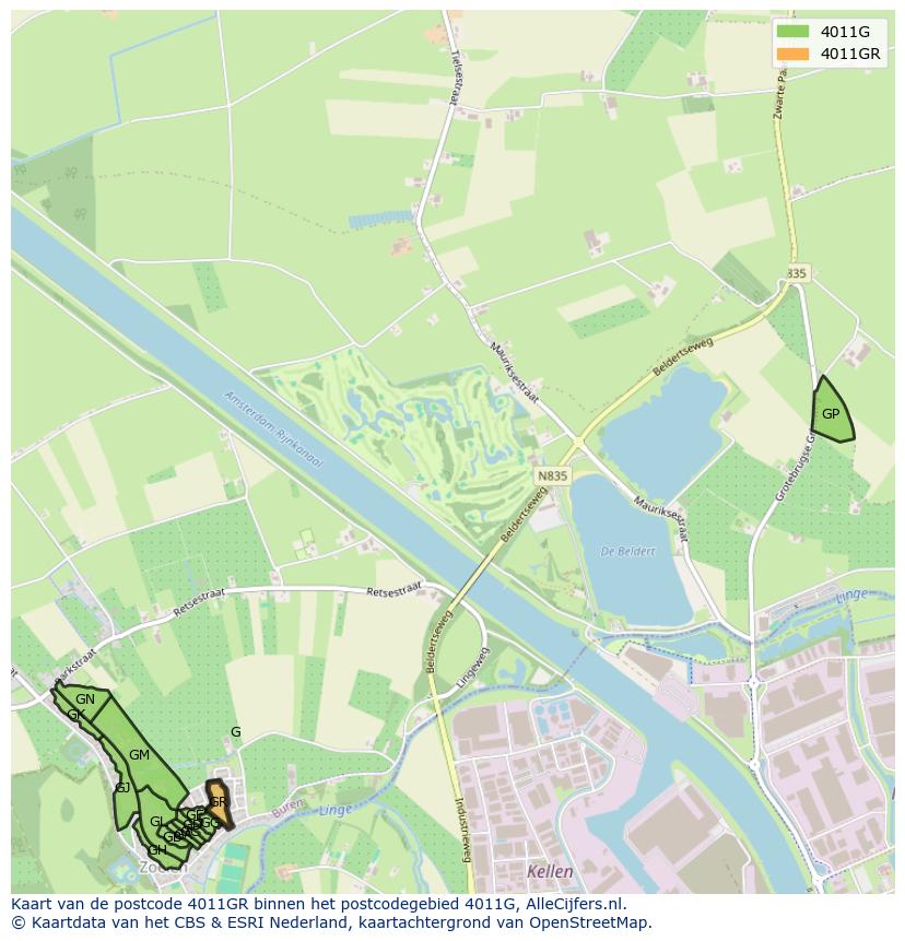 Afbeelding van het postcodegebied 4011 GR op de kaart.