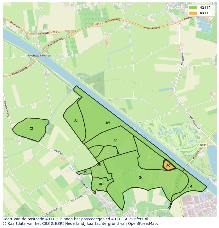 Afbeelding van het postcodegebied 4011 JK op de kaart.