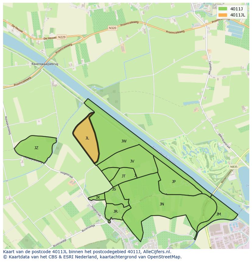 Afbeelding van het postcodegebied 4011 JL op de kaart.