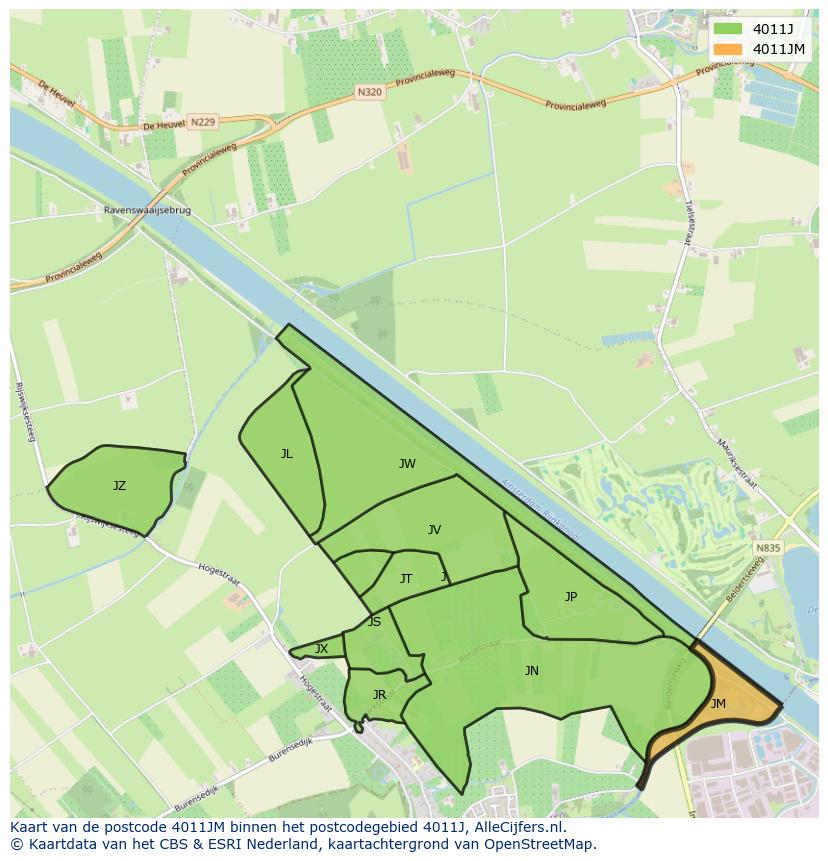 Afbeelding van het postcodegebied 4011 JM op de kaart.