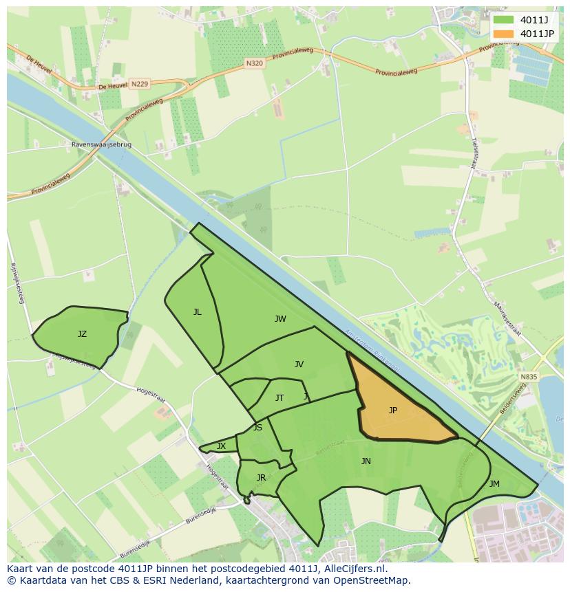 Afbeelding van het postcodegebied 4011 JP op de kaart.