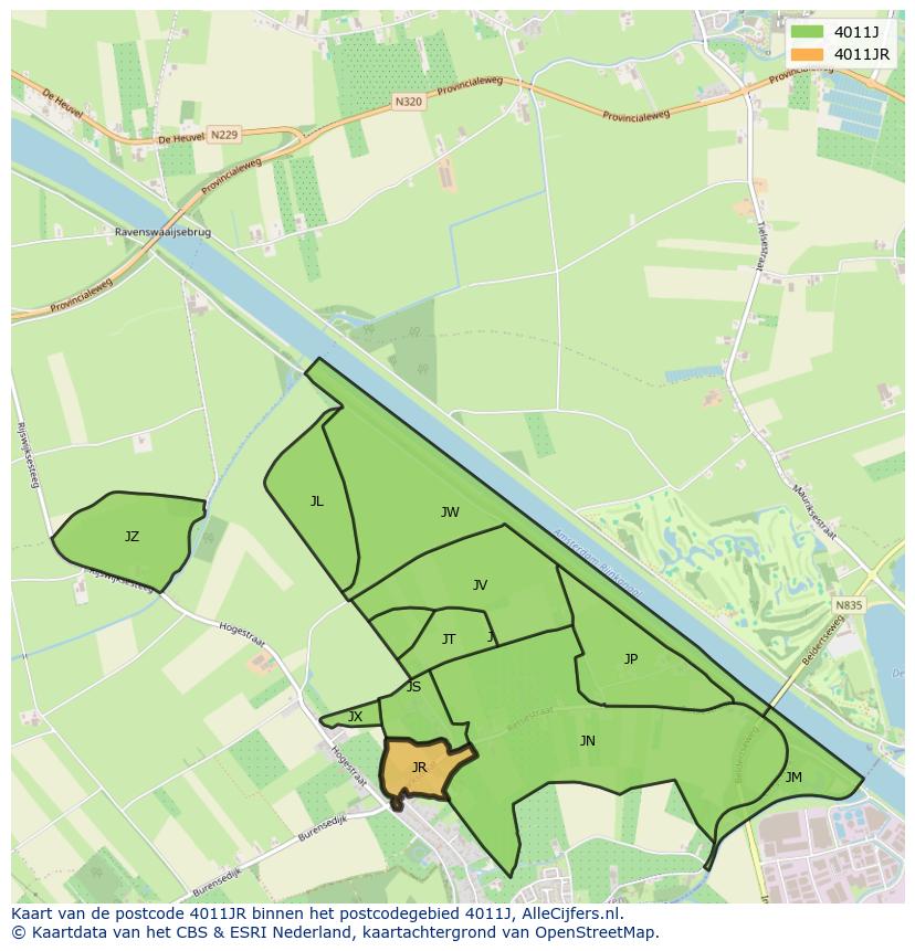 Afbeelding van het postcodegebied 4011 JR op de kaart.