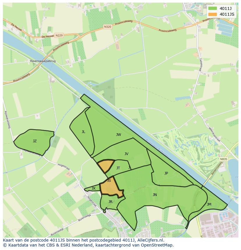 Afbeelding van het postcodegebied 4011 JS op de kaart.