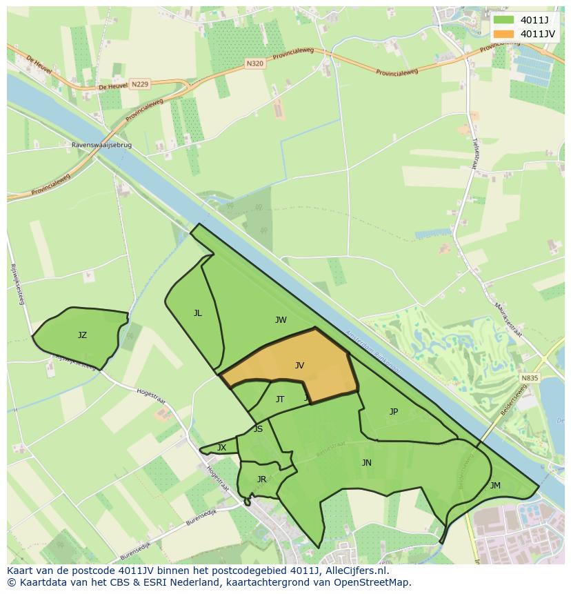 Afbeelding van het postcodegebied 4011 JV op de kaart.
