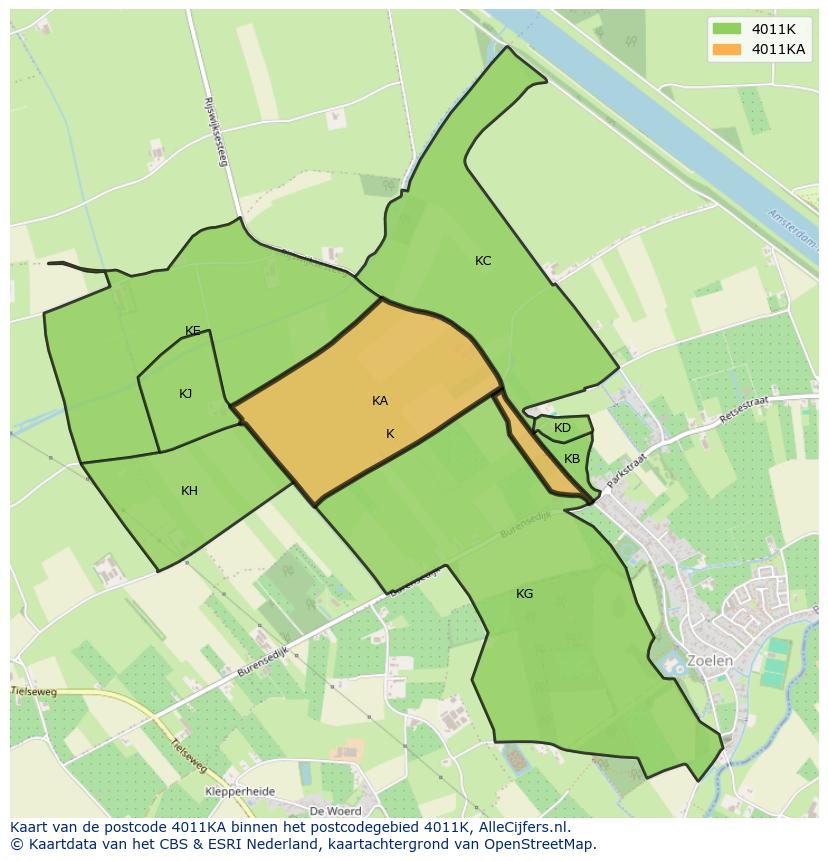 Afbeelding van het postcodegebied 4011 KA op de kaart.