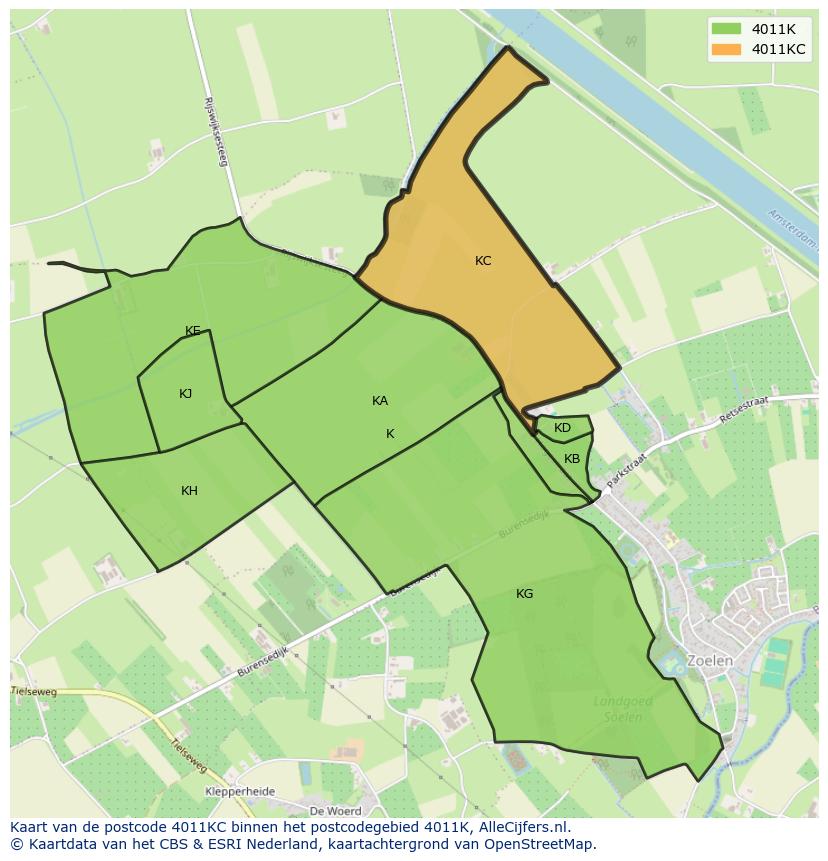 Afbeelding van het postcodegebied 4011 KC op de kaart.