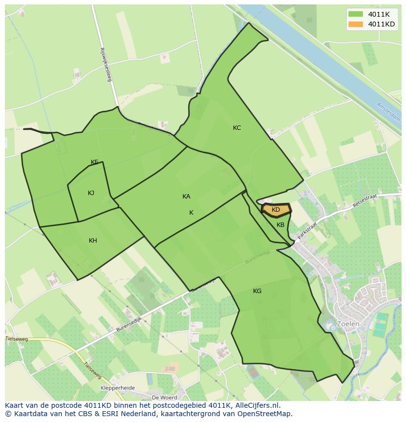 Afbeelding van het postcodegebied 4011 KD op de kaart.