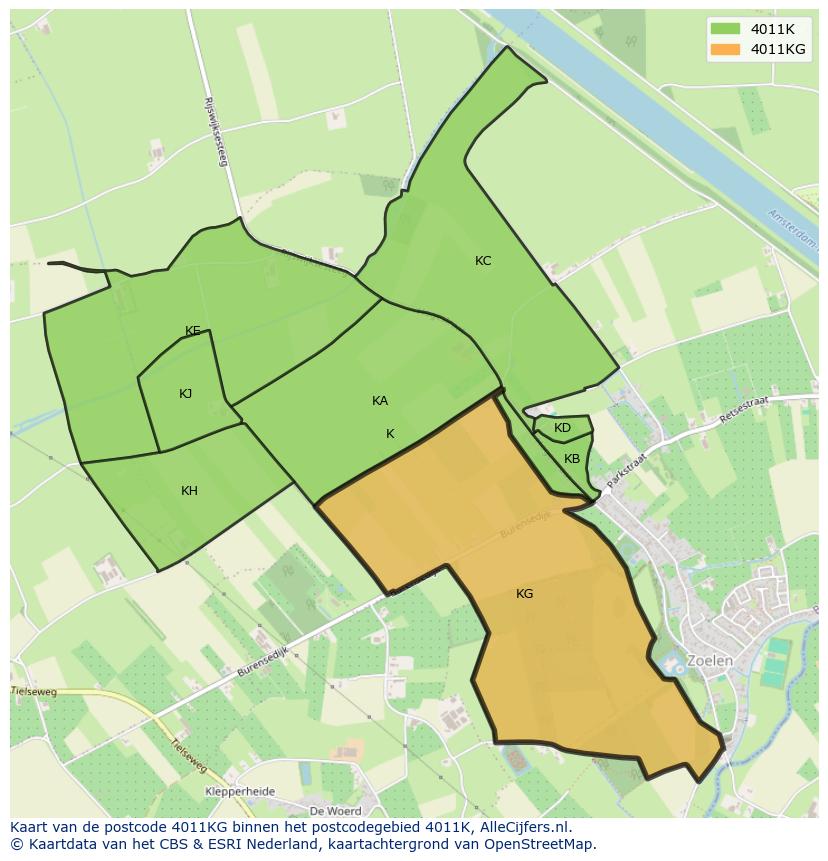 Afbeelding van het postcodegebied 4011 KG op de kaart.