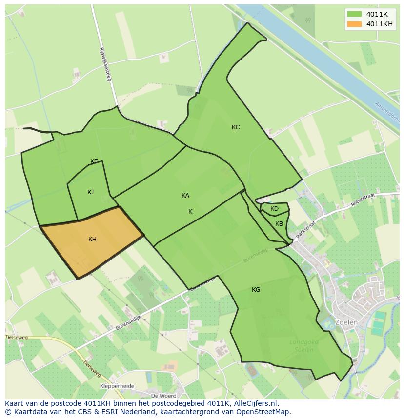 Afbeelding van het postcodegebied 4011 KH op de kaart.