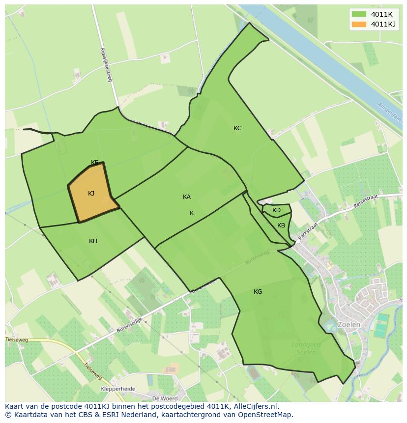 Afbeelding van het postcodegebied 4011 KJ op de kaart.