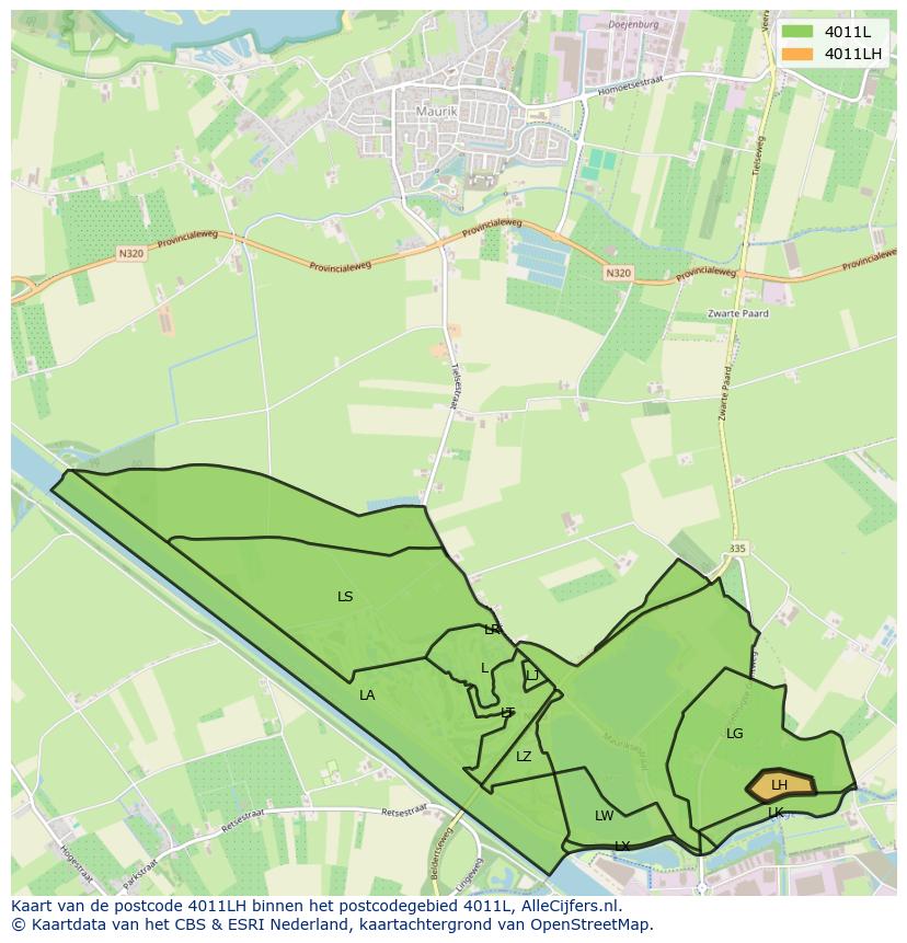 Afbeelding van het postcodegebied 4011 LH op de kaart.