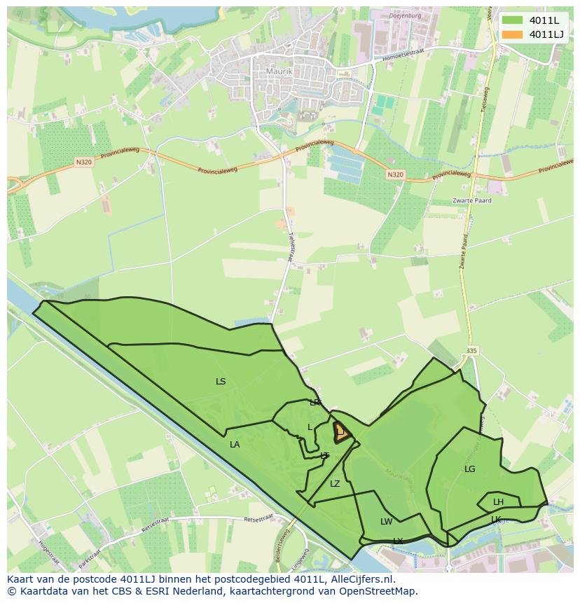 Afbeelding van het postcodegebied 4011 LJ op de kaart.