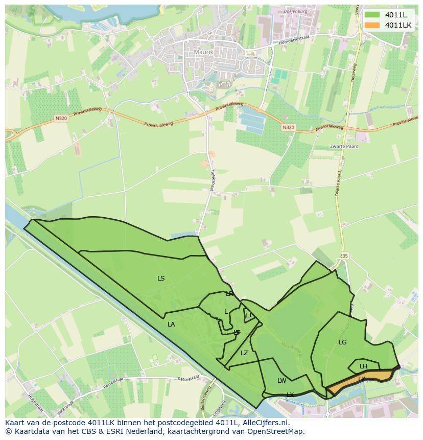 Afbeelding van het postcodegebied 4011 LK op de kaart.