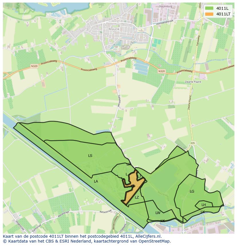 Afbeelding van het postcodegebied 4011 LT op de kaart.
