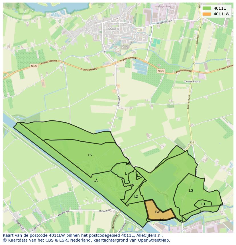 Afbeelding van het postcodegebied 4011 LW op de kaart.