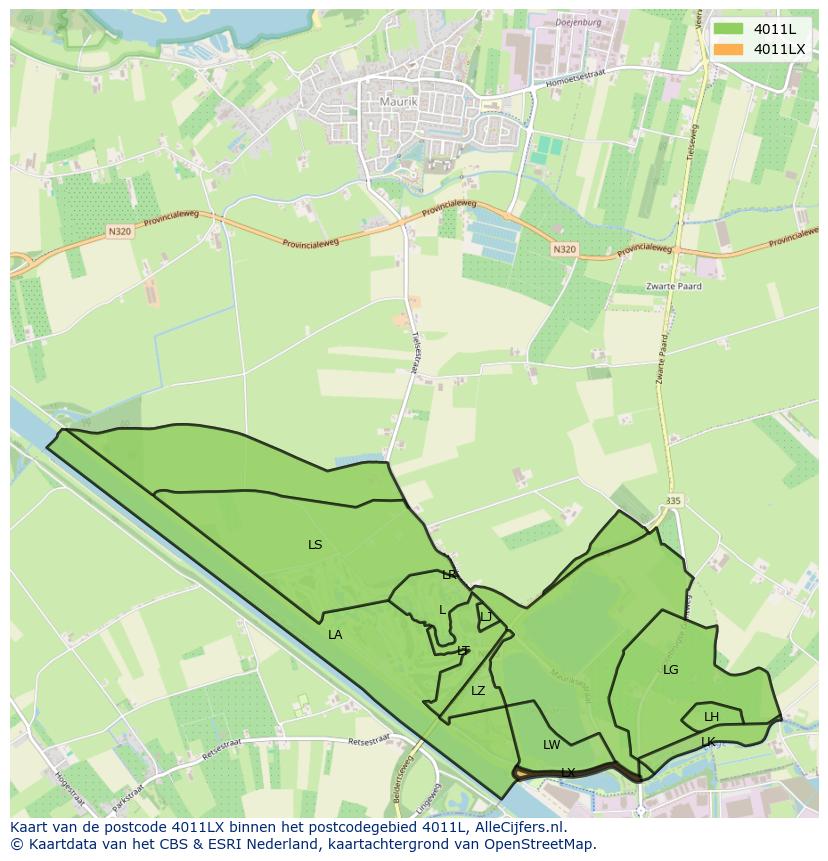 Afbeelding van het postcodegebied 4011 LX op de kaart.