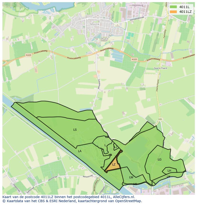 Afbeelding van het postcodegebied 4011 LZ op de kaart.
