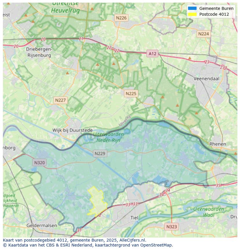 Afbeelding van het postcodegebied 4012 op de kaart.