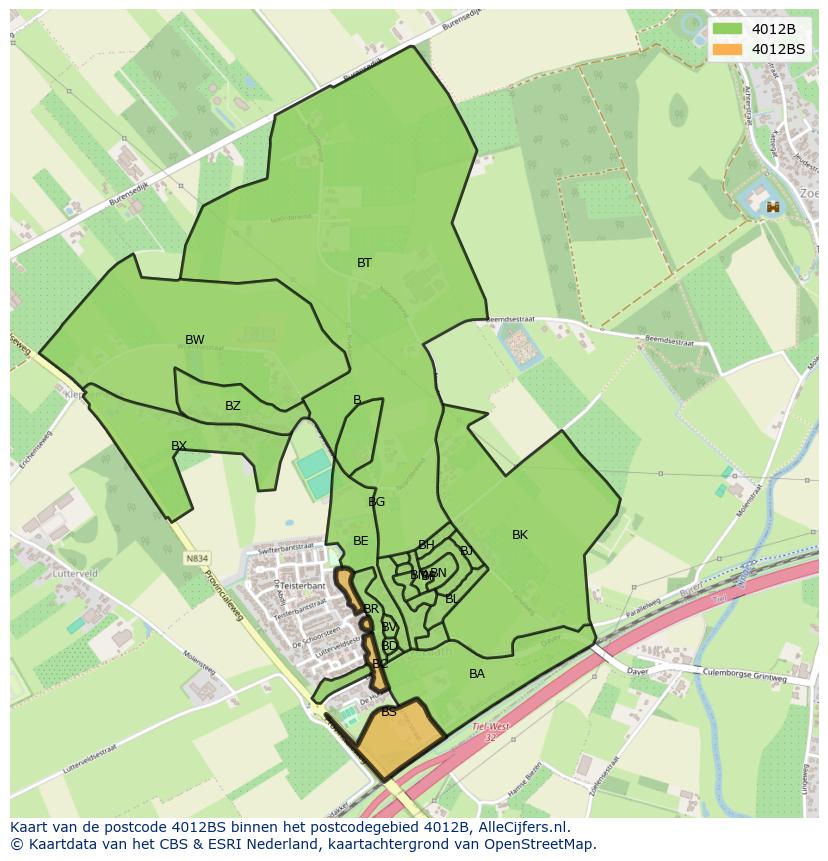 Afbeelding van het postcodegebied 4012 BS op de kaart.