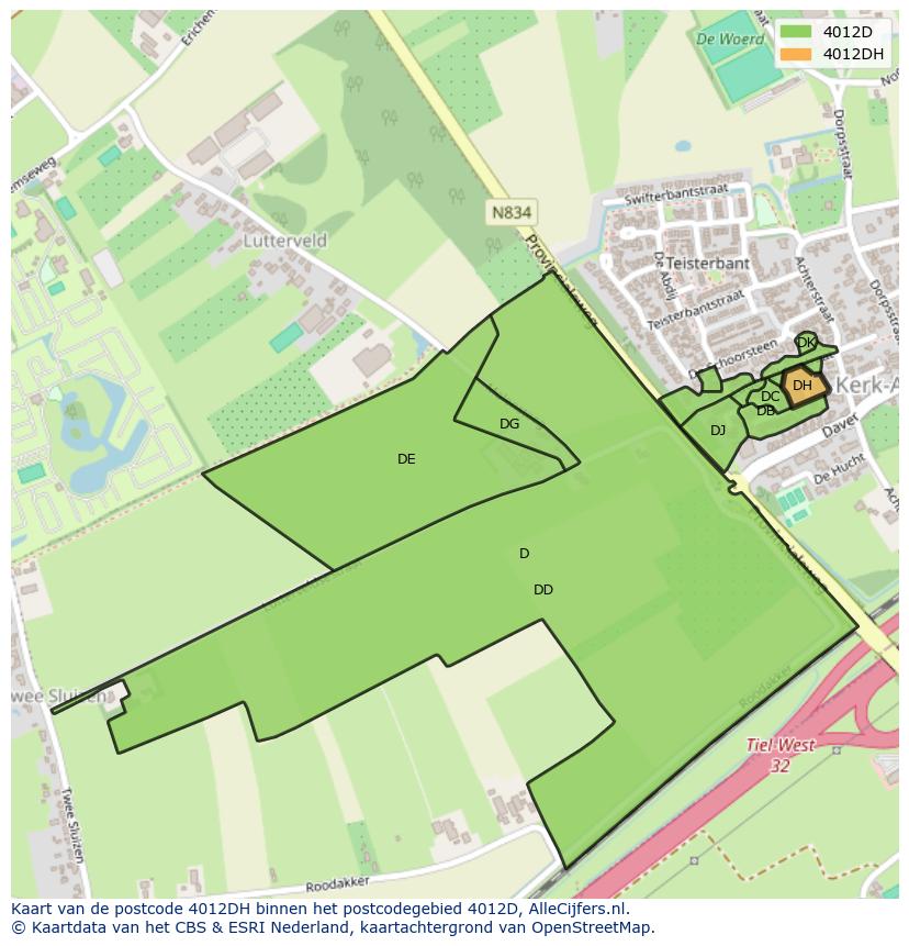 Afbeelding van het postcodegebied 4012 DH op de kaart.
