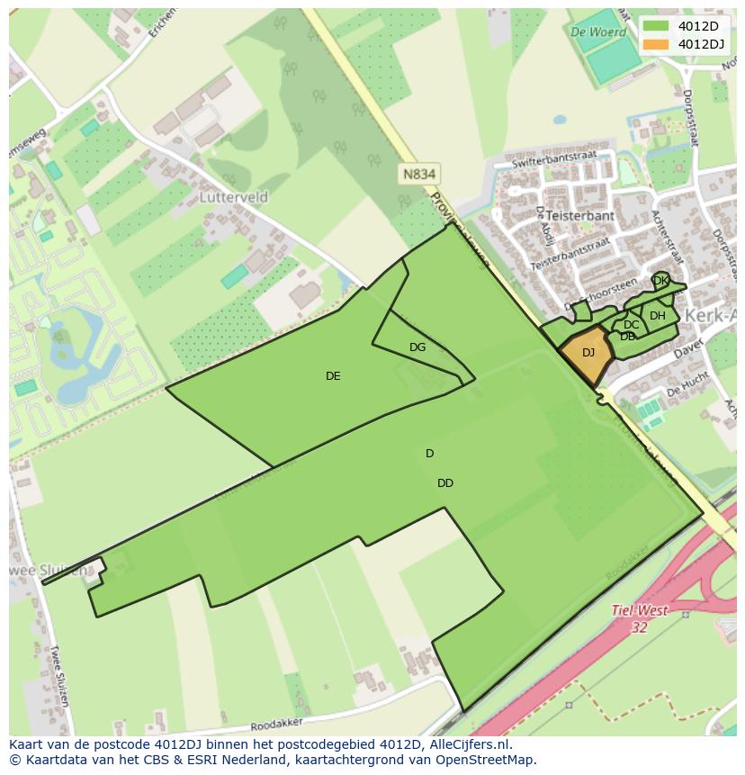 Afbeelding van het postcodegebied 4012 DJ op de kaart.