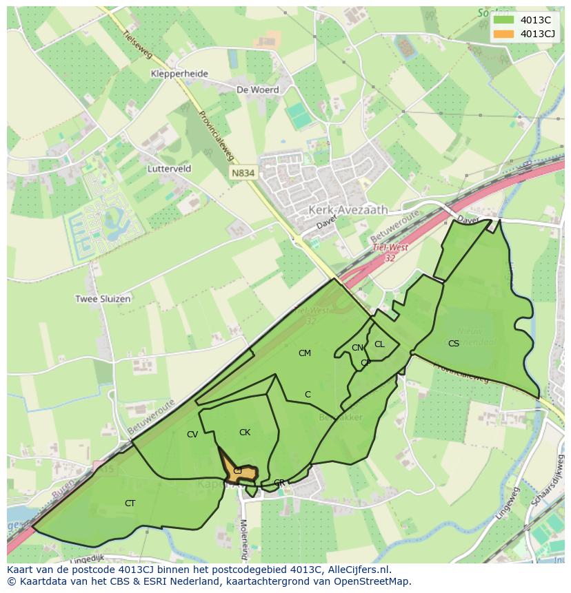 Afbeelding van het postcodegebied 4013 CJ op de kaart.