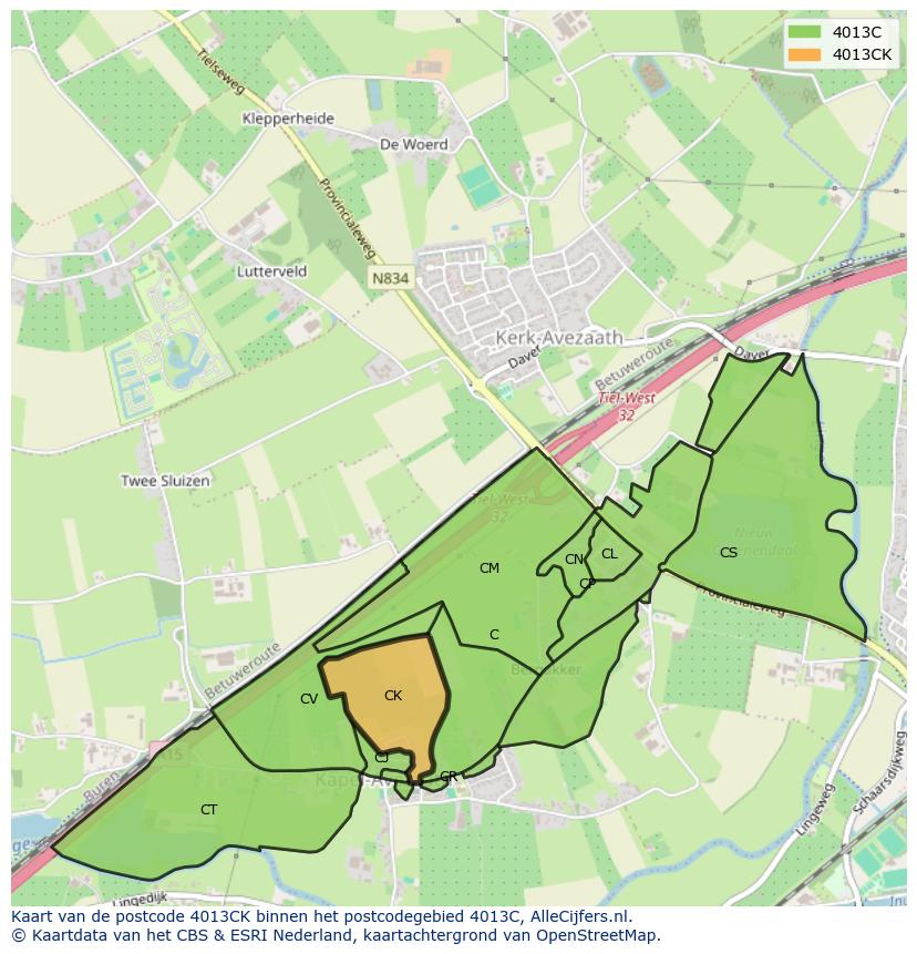 Afbeelding van het postcodegebied 4013 CK op de kaart.