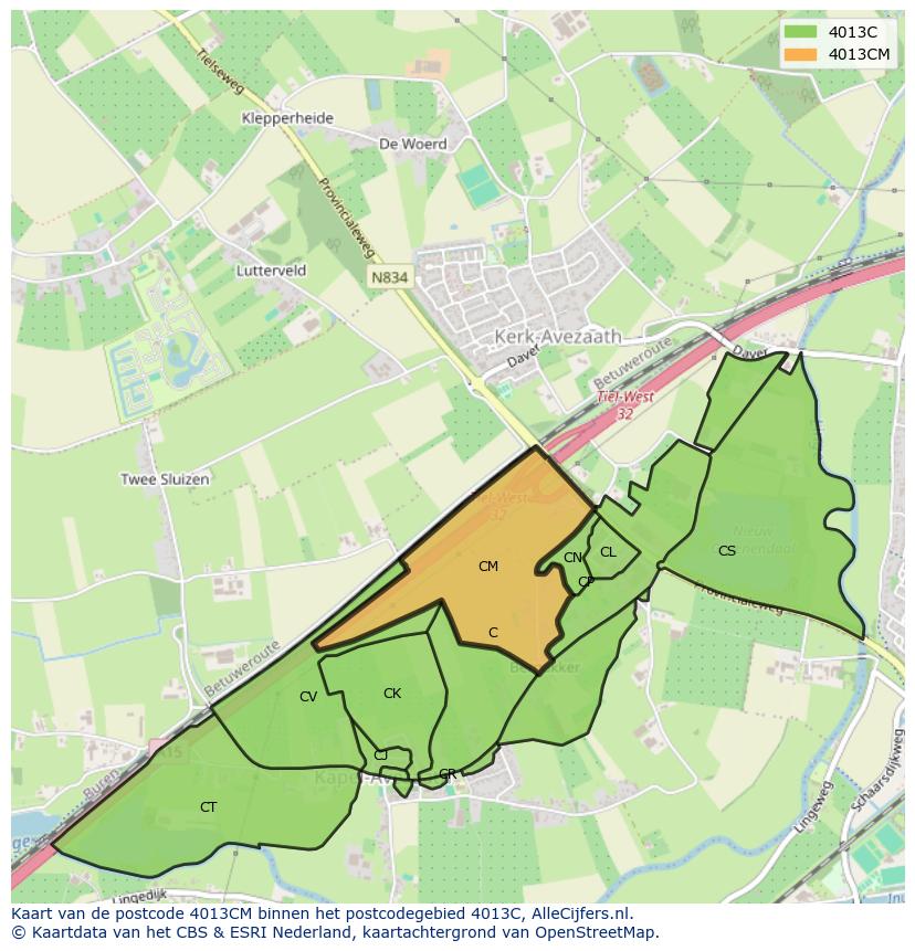 Afbeelding van het postcodegebied 4013 CM op de kaart.